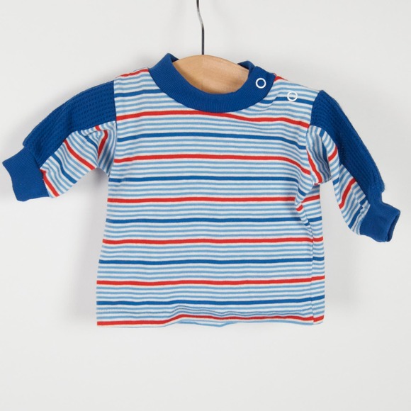 Vintage Cabbage Kids 90s Designer Collection Striped Shirt Blue Red Sz 0-3m - Picture 1 of 9